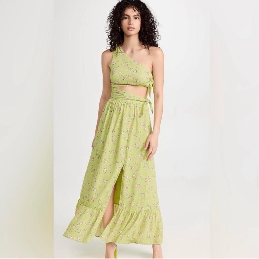 Wayf Lime Floral Cut Out Dress